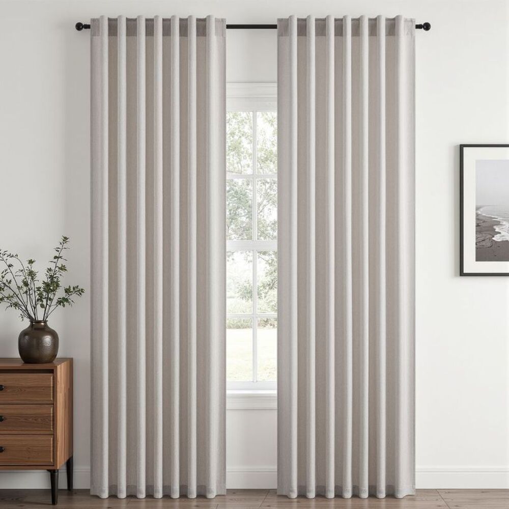 Oatmeal Textured Semi-Sheer Linen Back Tab Curtains 90" L - 2 Panels